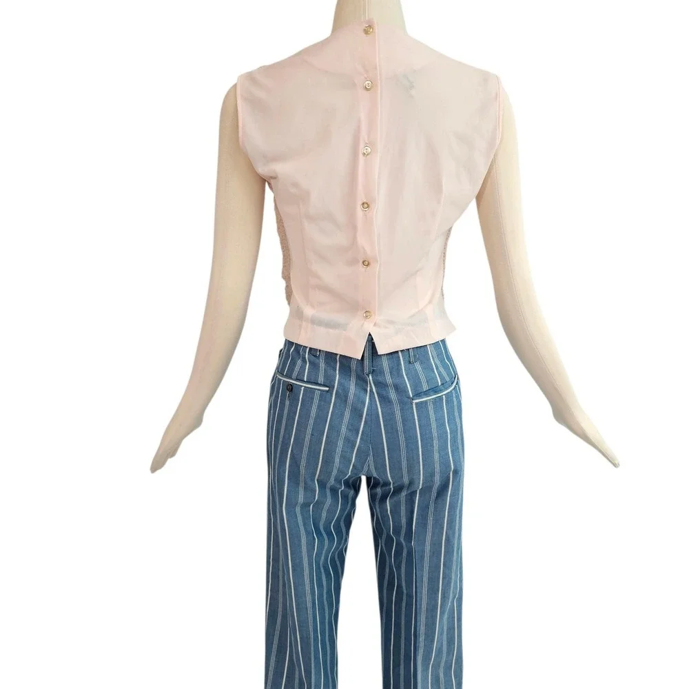 Vintage 1960's Pink Textured Blouse Top Shirt Majorette Tie Waist Band - Picture 13 of 13